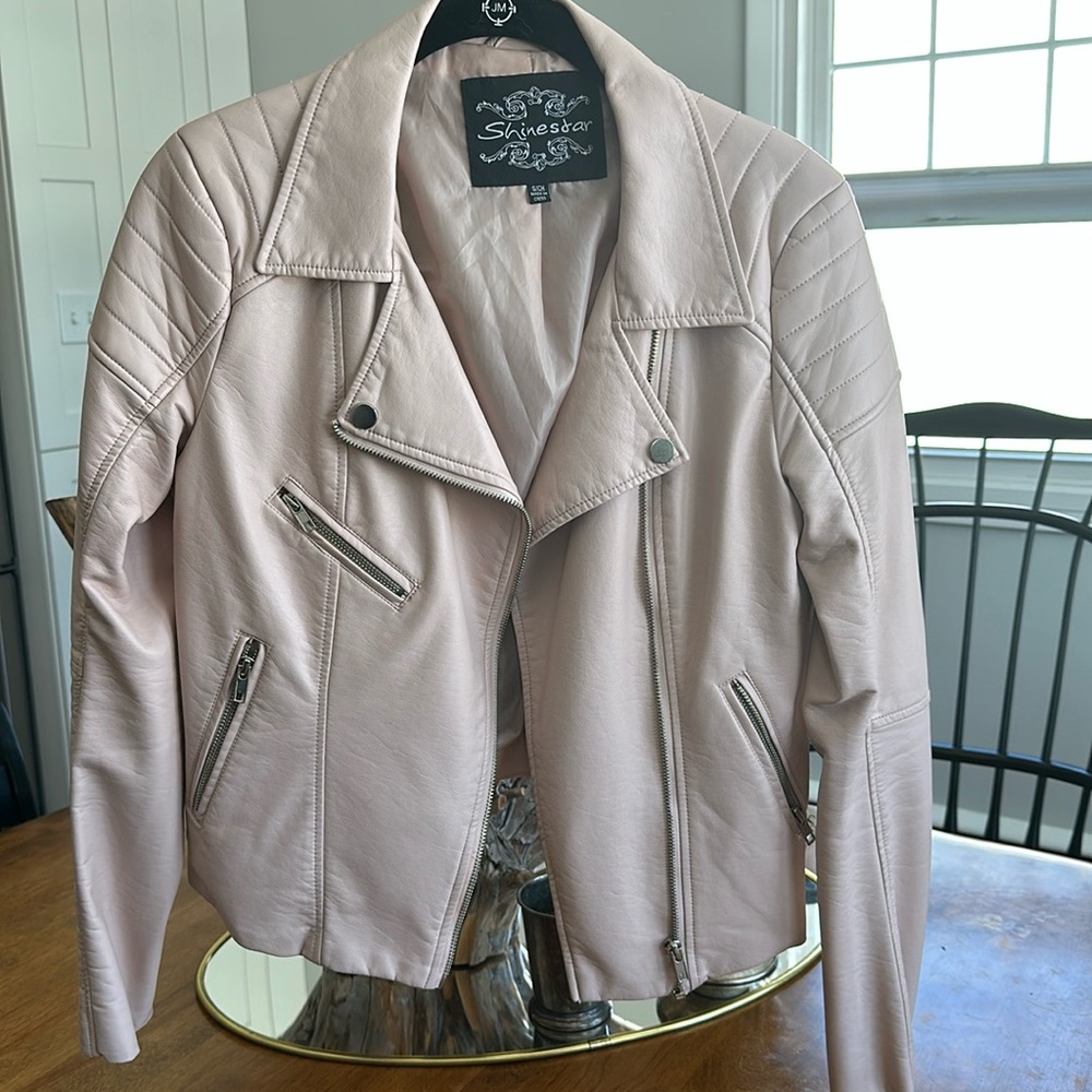 Faux pink leather jacket